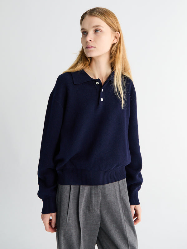 Stoy Unisex Collared Sweater In Navy