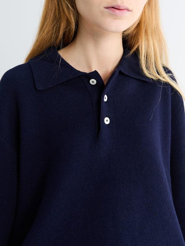 Stoy Unisex Collared Sweater In Navy
