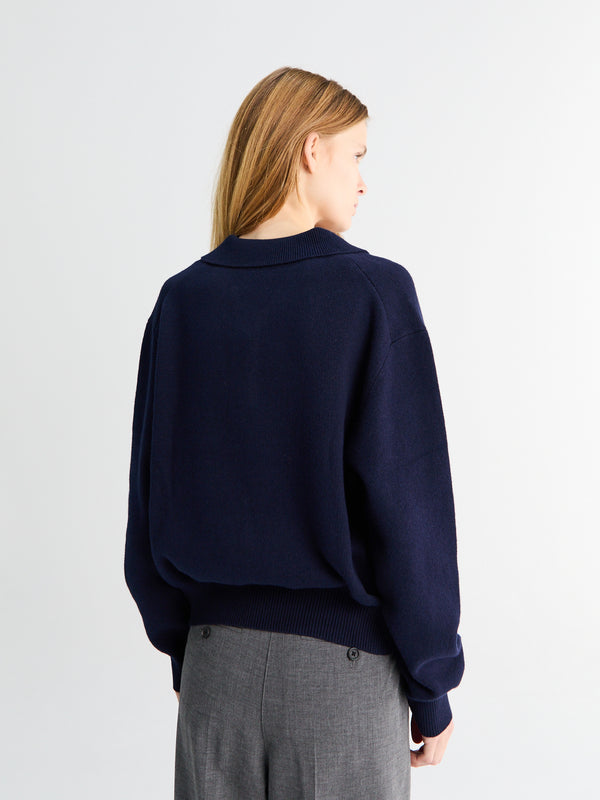 Stoy Unisex Collared Sweater In Navy