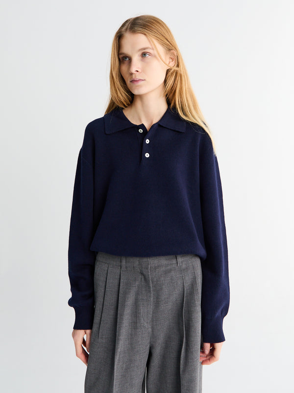 stoy Unisex Collared Sweater in Navy