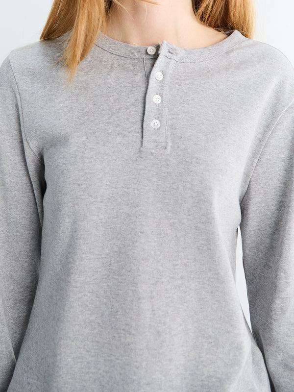 Stoy Unisex Henry-neck T-shirt In Melange Grey