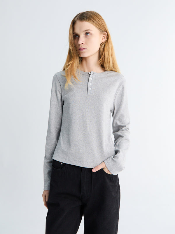 Stoy Unisex Henry-neck T-shirt In Melange Grey