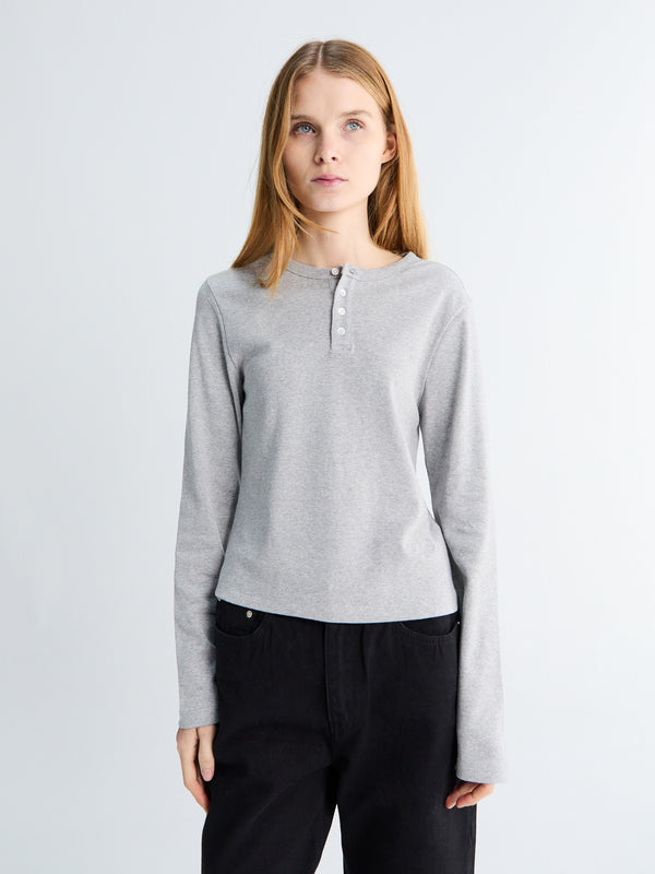 stoy Unisex Henry-neck T-shirt in Melange Grey