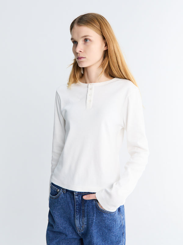 Stoy Unisex Henry-neck T-shirt In Off White