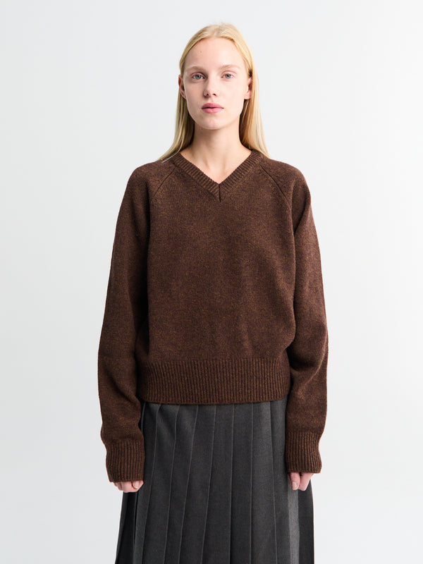 Stoy Unisex Soft Volume V-Neck Sweater In Brown
