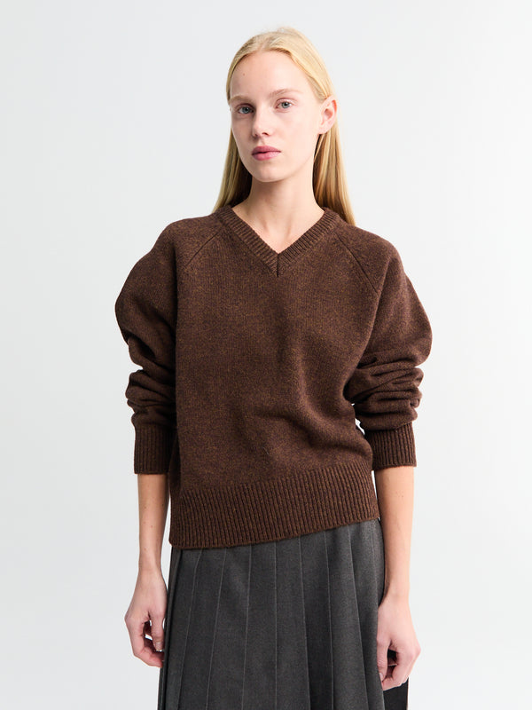 stoy Unisex Soft Volume V-Neck Sweater In Brown
