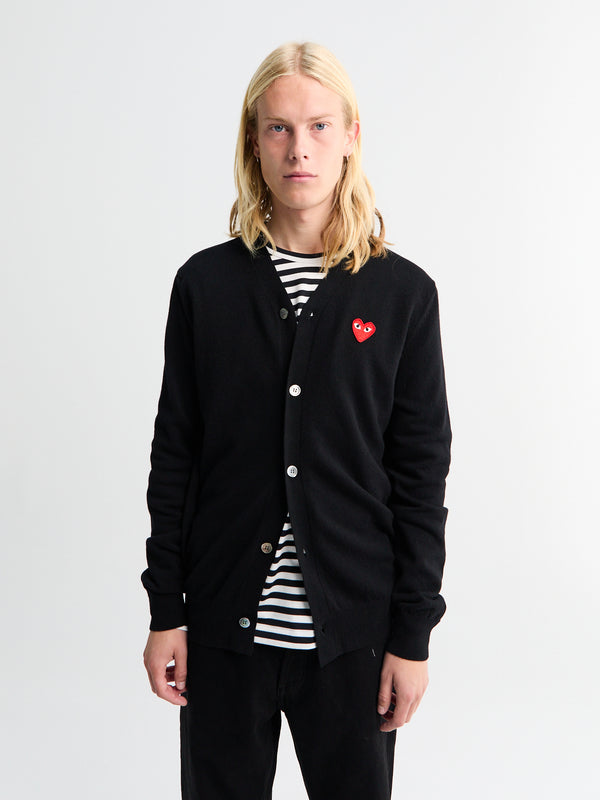 Stoy V-Neck Cardigan With Red Emblem In Black