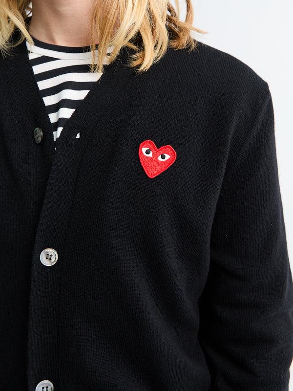 Stoy V-Neck Cardigan With Red Emblem In Black