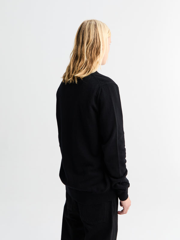 Stoy V-Neck Cardigan With Red Emblem In Black