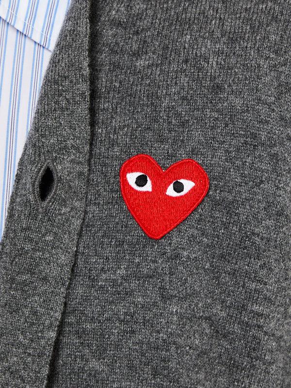 Stoy V-Neck Cardigan With Red Emblem In Grey