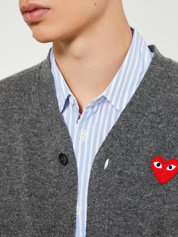 Stoy V-Neck Cardigan With Red Emblem In Grey