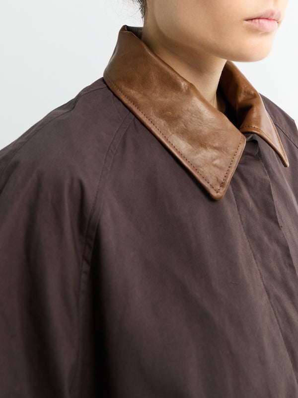 Stoy Waxed Cotton Mack Coat In Brown