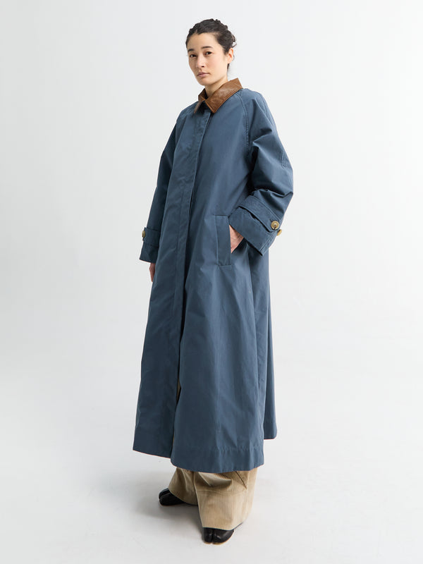 Stoy Waxed Cotton Mack Coat In Dove Blue
