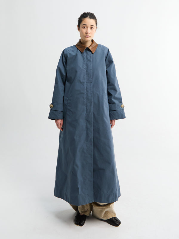 stoy Waxed Cotton Mack coat in Dove Blue