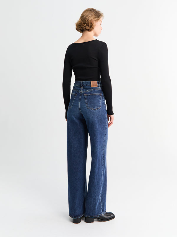 Stoy Wide Leg Denim Jeans In Dark Blue