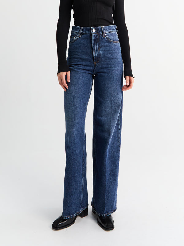 stoy Wide Leg Denim Jeans in Dark Blue