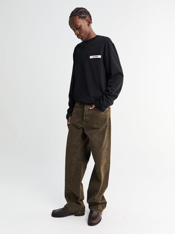 Stoy Wide Twist Jeans In Overdyed Black Khaki