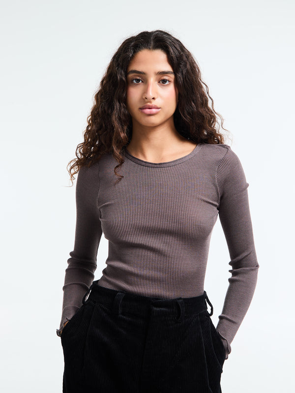 stoy Wool & Silk Longsleeved Top in Taupe