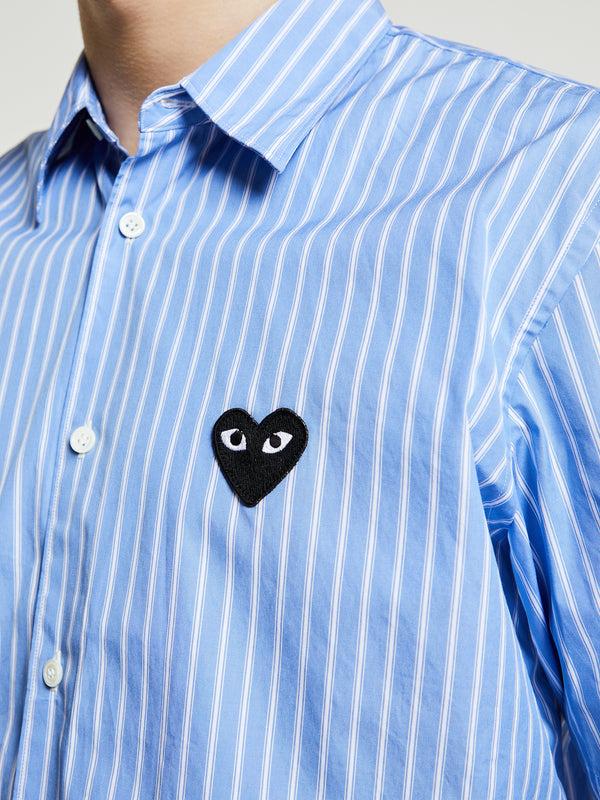 Stoy Woven Shirt With Black Emblem In Stripe