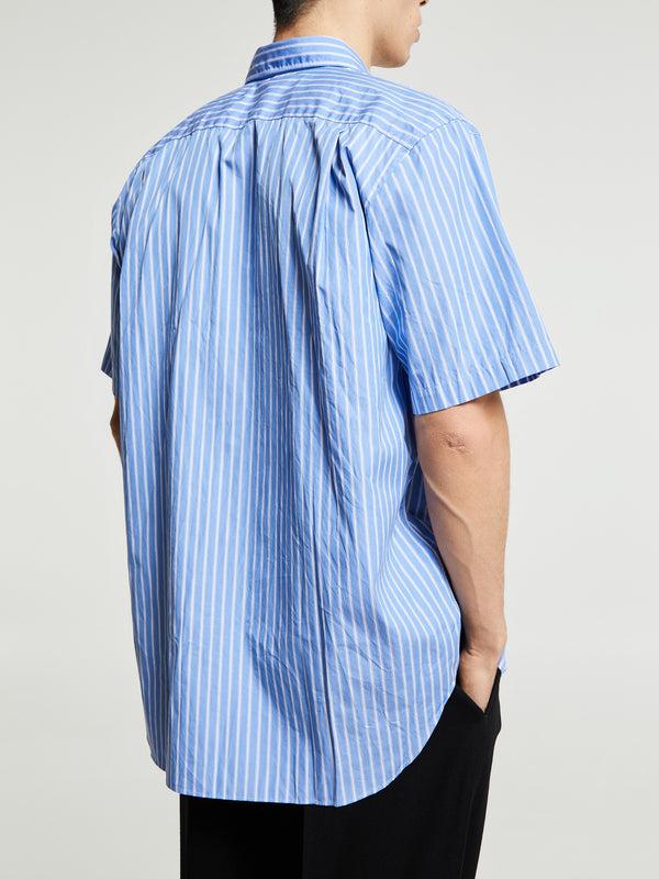 Stoy Woven Shirt With Black Emblem In Stripe