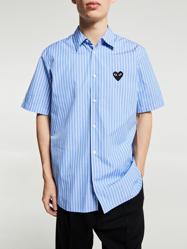 stoy Woven Shirt with Black Emblem in Stripe