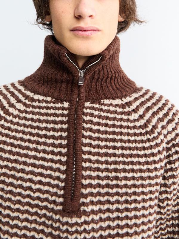 Stoy Studio Nicholson X Aaron Levine Ribbed Zip Jumper In Chocolate Oatmeal Stripe