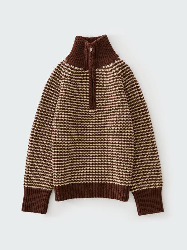 stoy Studio Nicholson x Aaron Levine Ribbed Zip Jumper in Chocolate Oatmeal Stripe
