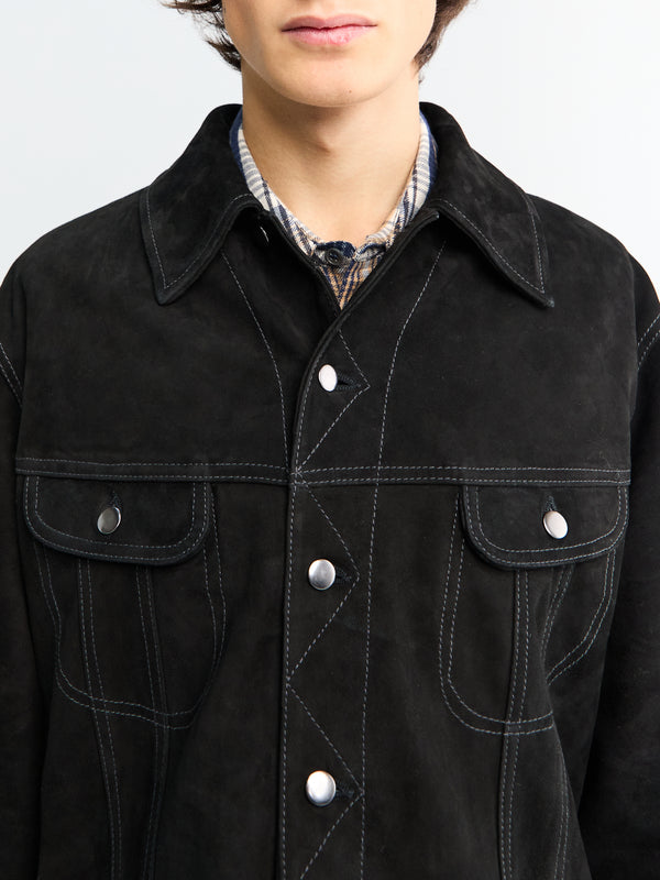 Stoy Studio Nicholson X Aaron Levine Suede Trucker Jacket In Black