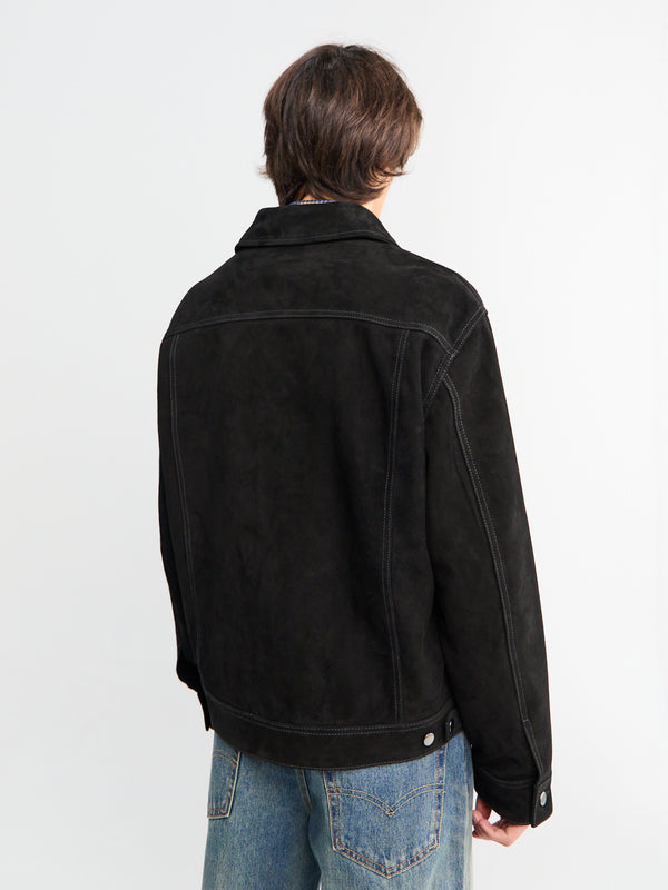 Stoy Studio Nicholson X Aaron Levine Suede Trucker Jacket In Black