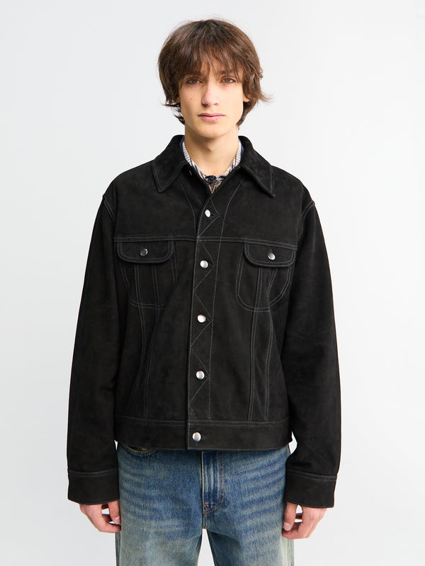 stoy Studio Nicholson x Aaron Levine Suede Trucker Jacket in Black