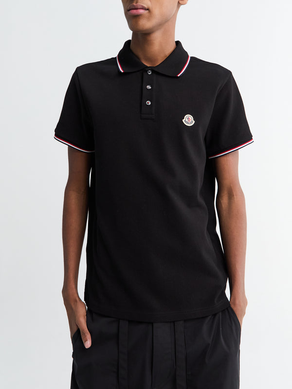 Stoy Tricolour-Trimmed Cotton Piquet Polo Shirt In Black