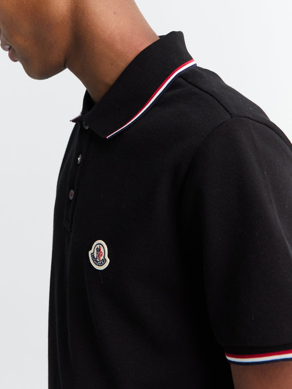 Stoy Tricolour-Trimmed Cotton Piquet Polo Shirt In Black
