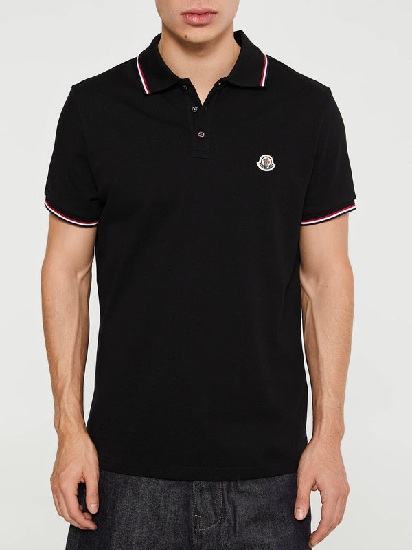 Stoy Tricolour-Trimmed Cotton Piquet Polo Shirt In Black