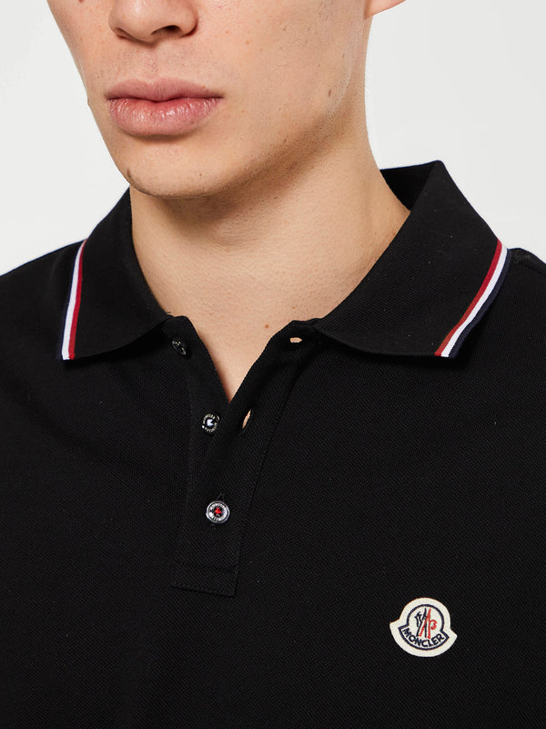 Stoy Tricolour-Trimmed Cotton Piquet Polo Shirt In Black