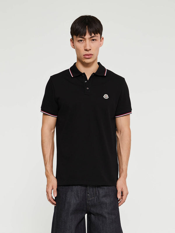 stoy Tricolour-Trimmed Cotton Piquet Polo Shirt in Black