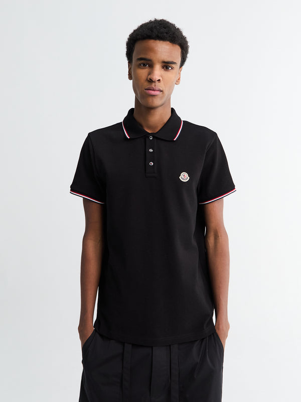 stoy Tricolour-Trimmed Cotton Piquet Polo Shirt in Black