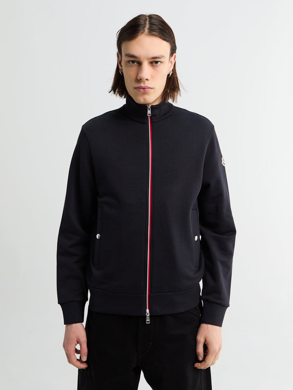 stoy Tricolour-Trimmed Cotton Zip-Up Sweatshirt in Navy