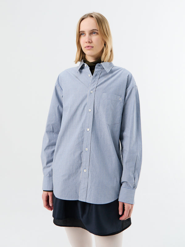 Stoy Unisex 2-Way Oversized Striped Shirt In Blue Stripe