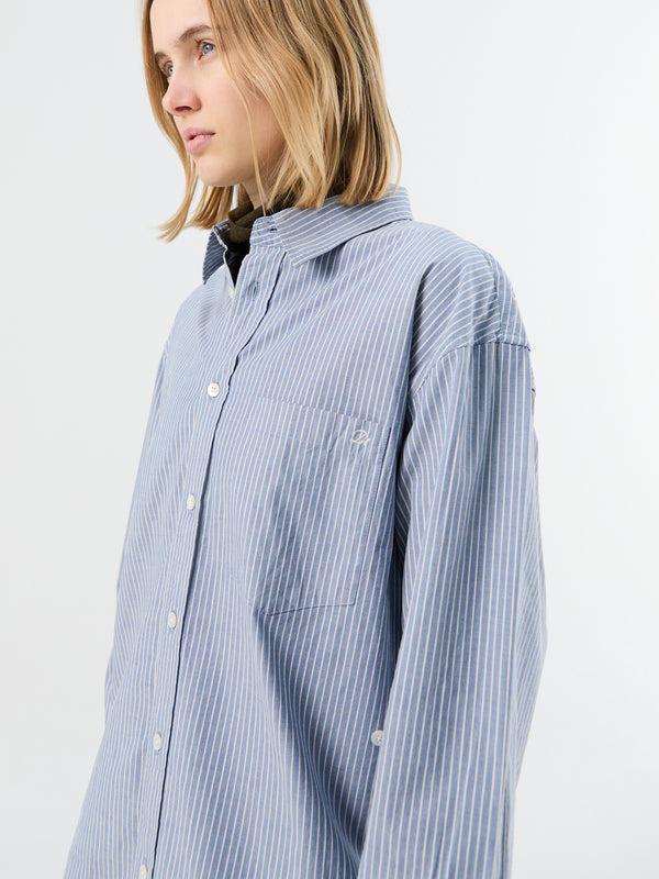 Stoy Unisex 2-Way Oversized Striped Shirt In Blue Stripe