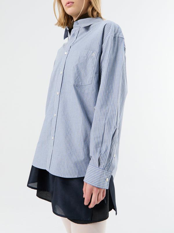 Stoy Unisex 2-Way Oversized Striped Shirt In Blue Stripe