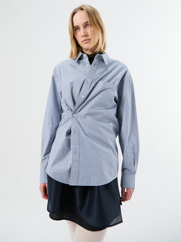 stoy Unisex 2-Way Oversized Striped Shirt in Blue Stripe
