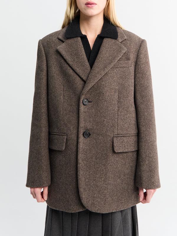 Stoy Unisex Layered Cashmere Blazer In Melange Brown