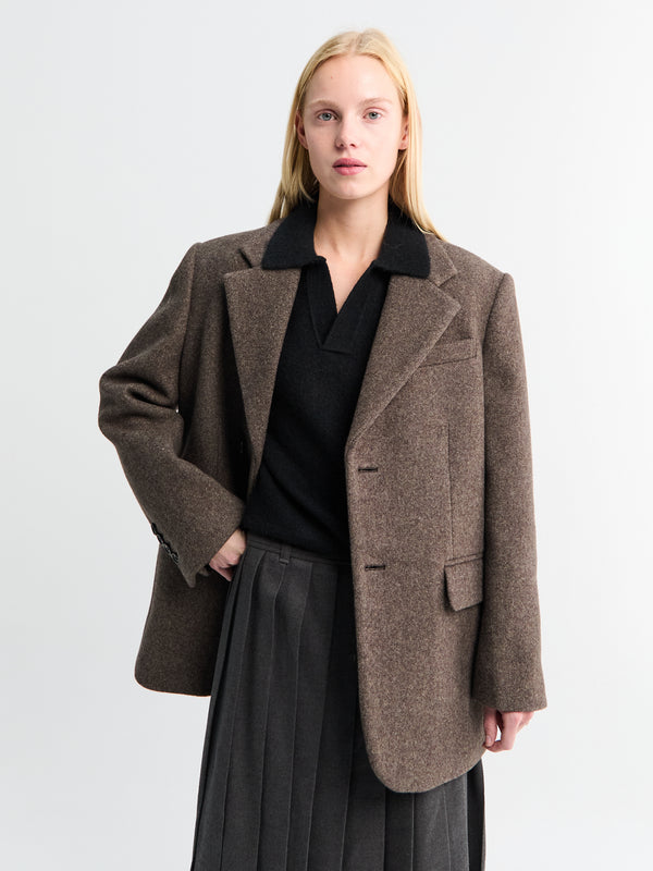 stoy Unisex Layered Cashmere Blazer in Melange Brown