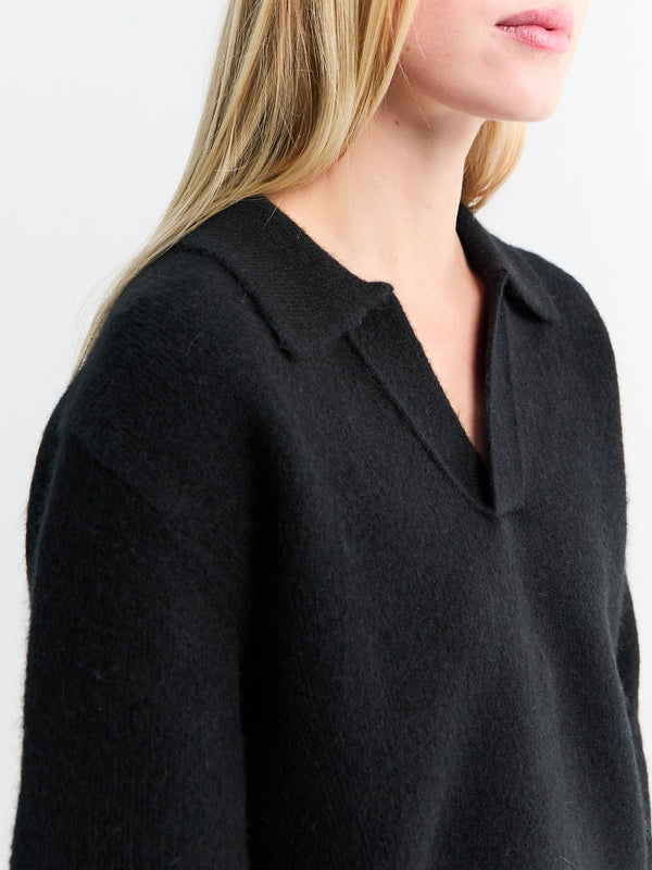 Stoy Unisex Open Collared Cashmere Sweater In Black