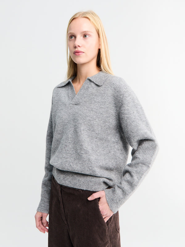 Stoy Unisex Open Collared Cashmere Sweater In Melange Grey