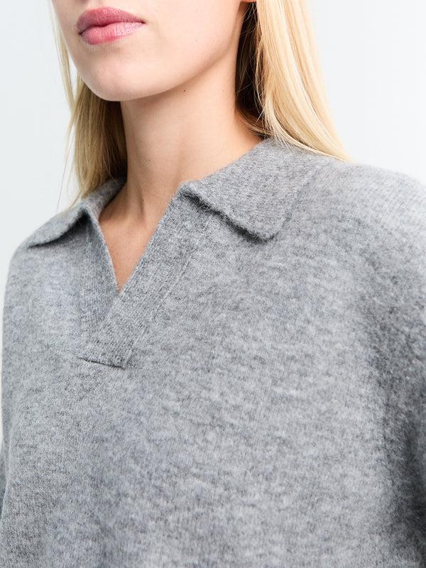 Stoy Unisex Open Collared Cashmere Sweater In Melange Grey