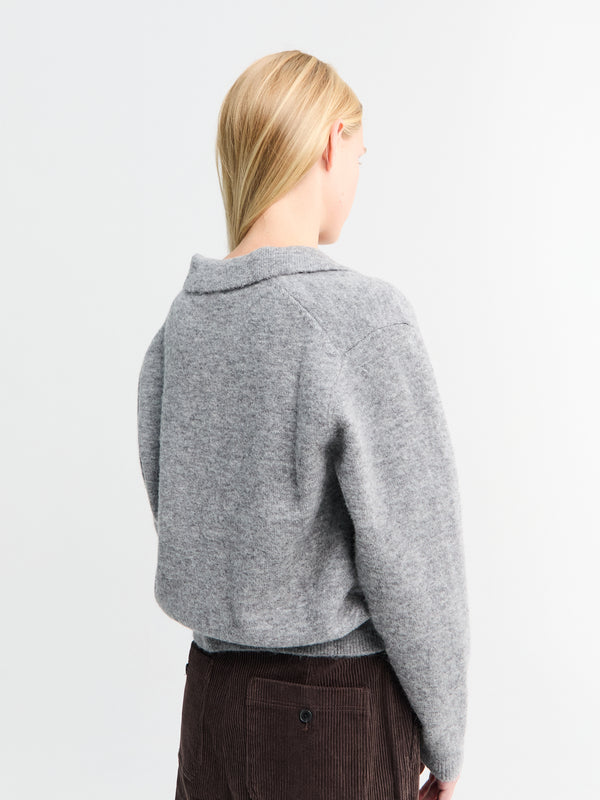 Stoy Unisex Open Collared Cashmere Sweater In Melange Grey