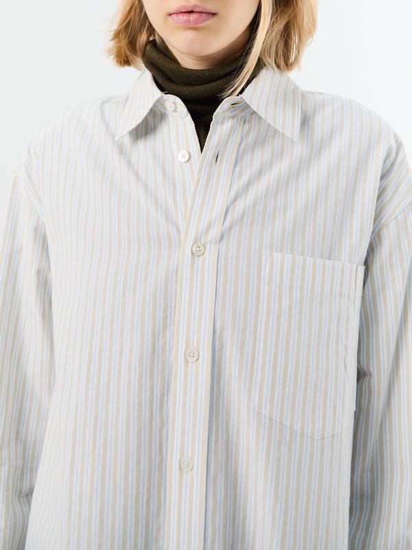 Stoy Unisex Oversized Striped Shirt In Beige Stripe