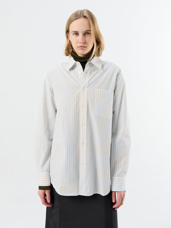stoy Unisex Oversized Striped Shirt in Beige Stripe