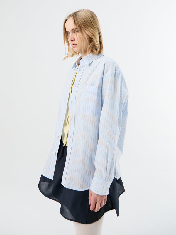 Stoy Unisex Oversized Striped Shirt In Sky Blue Stripe